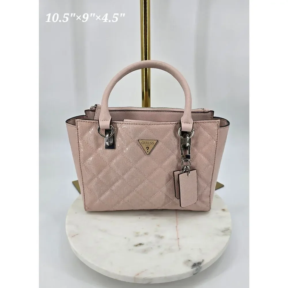 GUESS Ariella Society Satchel in Blush |‎ Quilted Patent Faux Leather